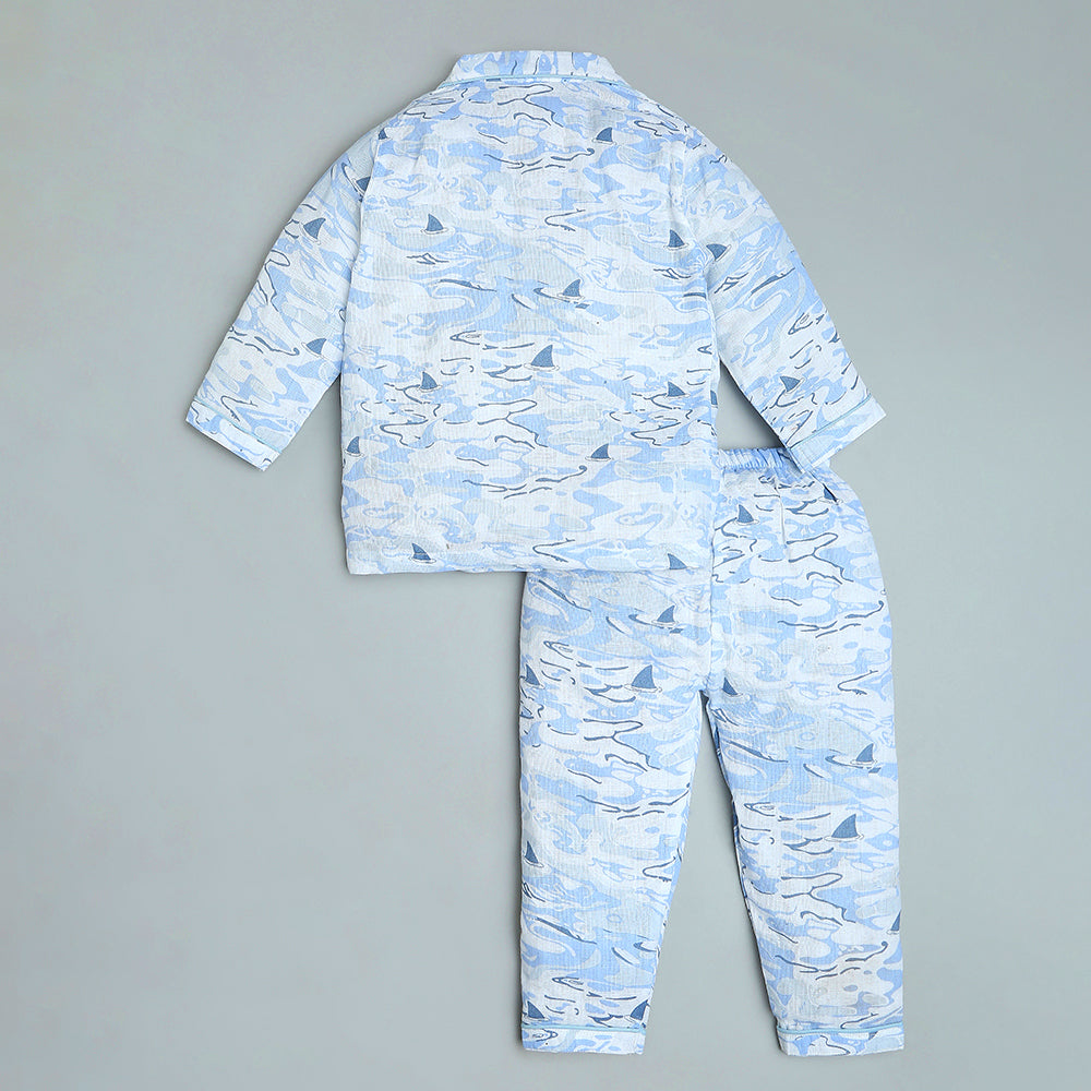 Bamboo Muslin Night Suit - Ocean