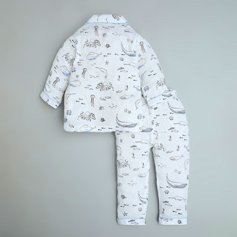 Bamboo Muslin Night Suit - Sea Life