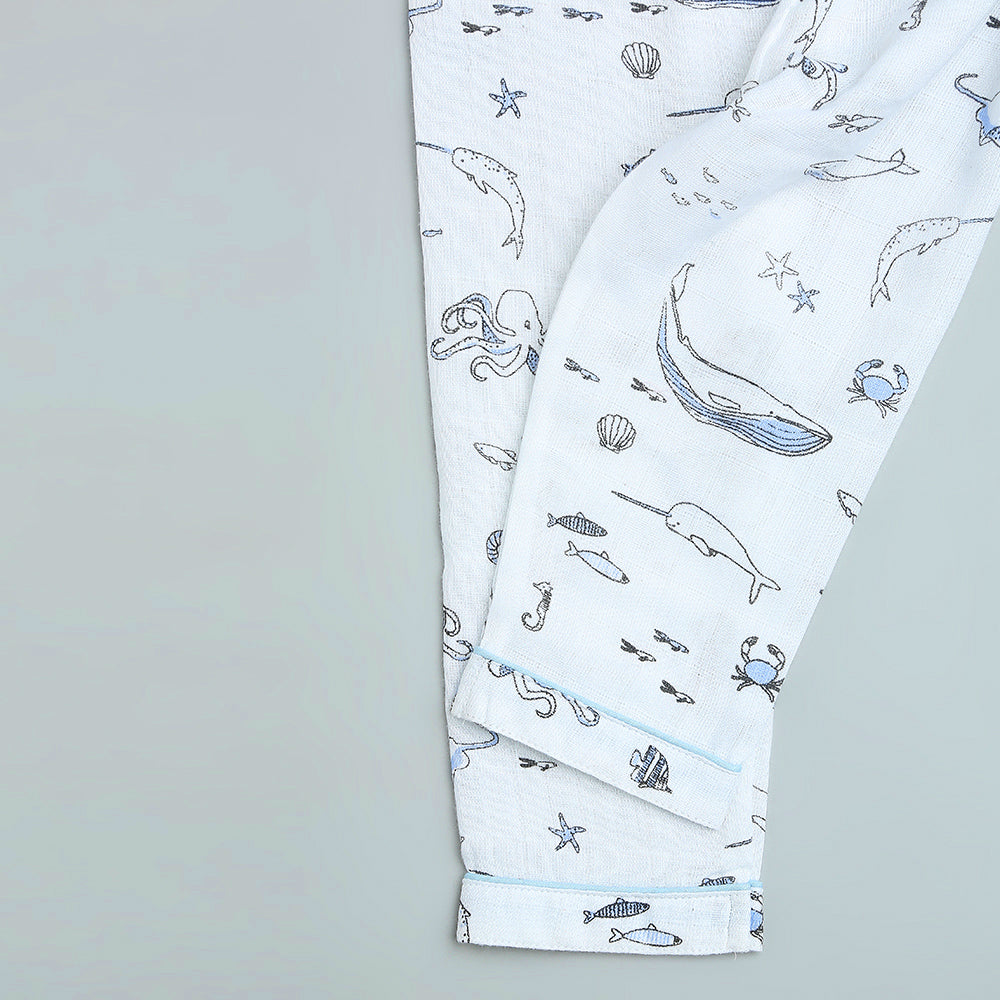 Bamboo Muslin Night Suit - Sea Life
