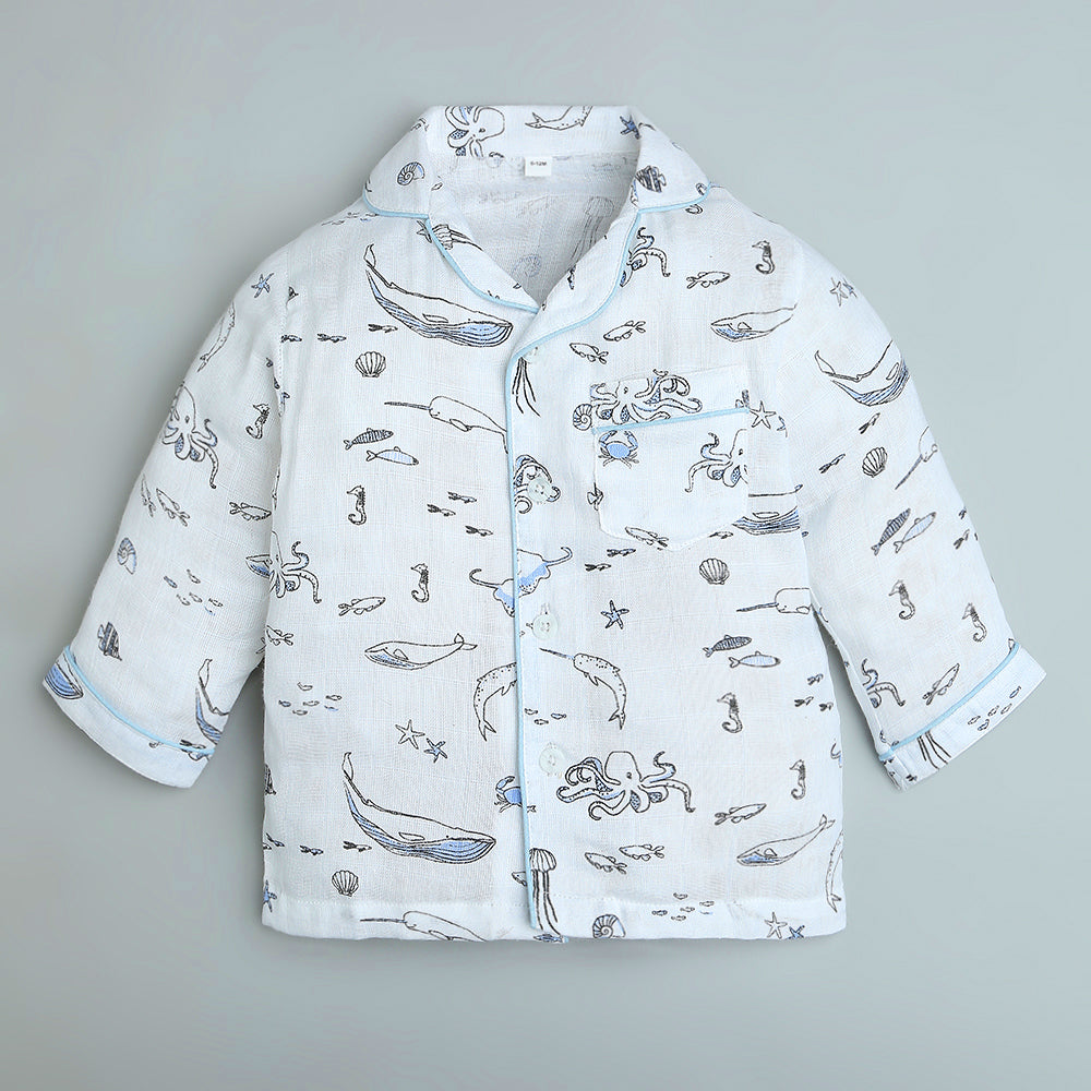Bamboo Muslin Night Suit - Sea Life