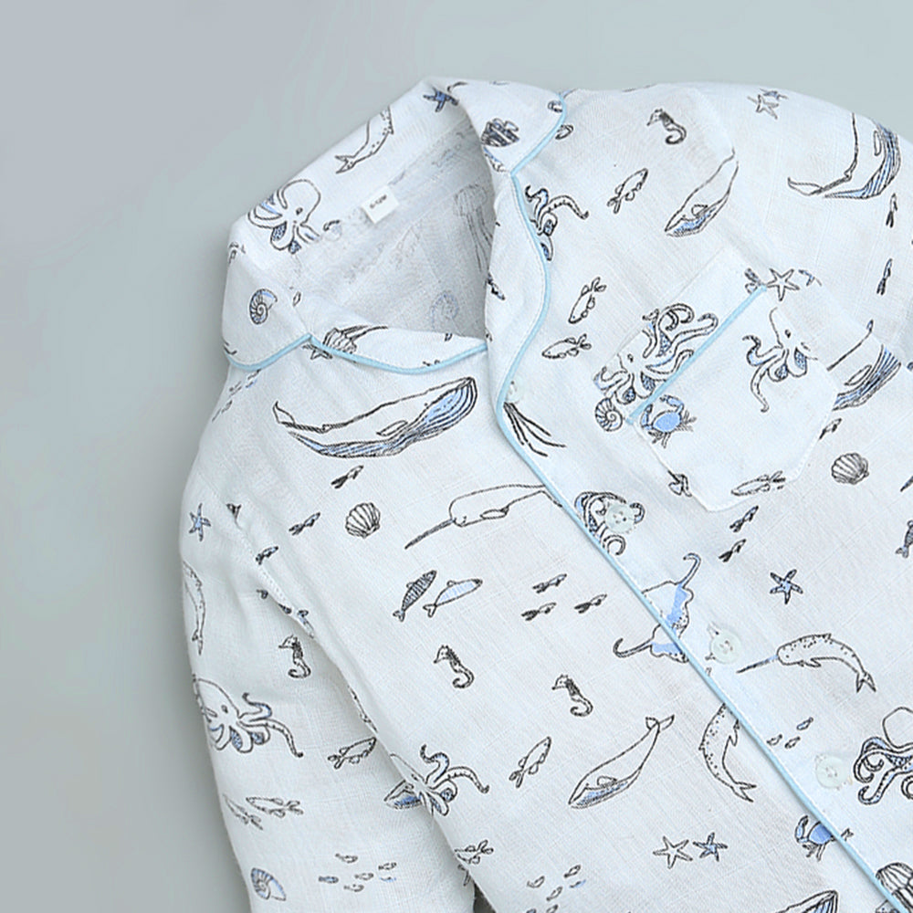 Bamboo Muslin Night Suit - Sea Life