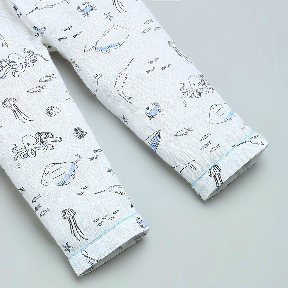 Bamboo Muslin Night Suit - Sea Life
