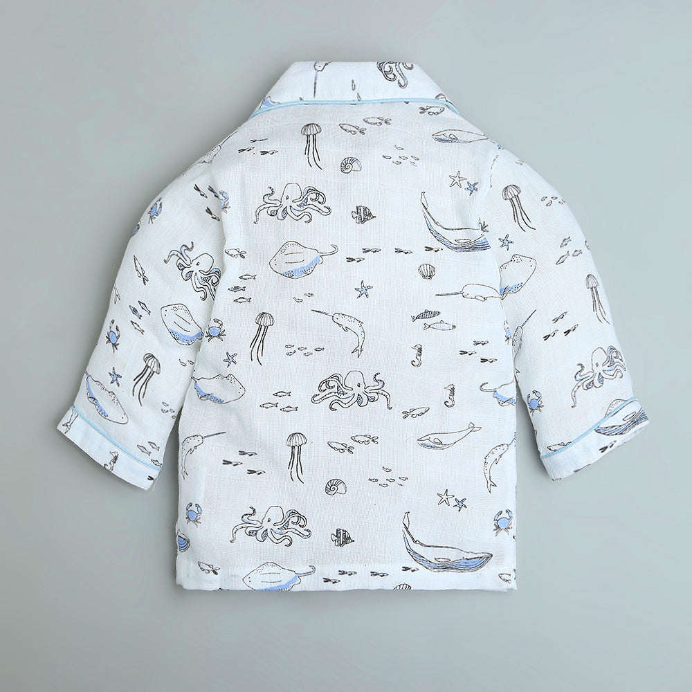 Bamboo Muslin Night Suit - Sea Life