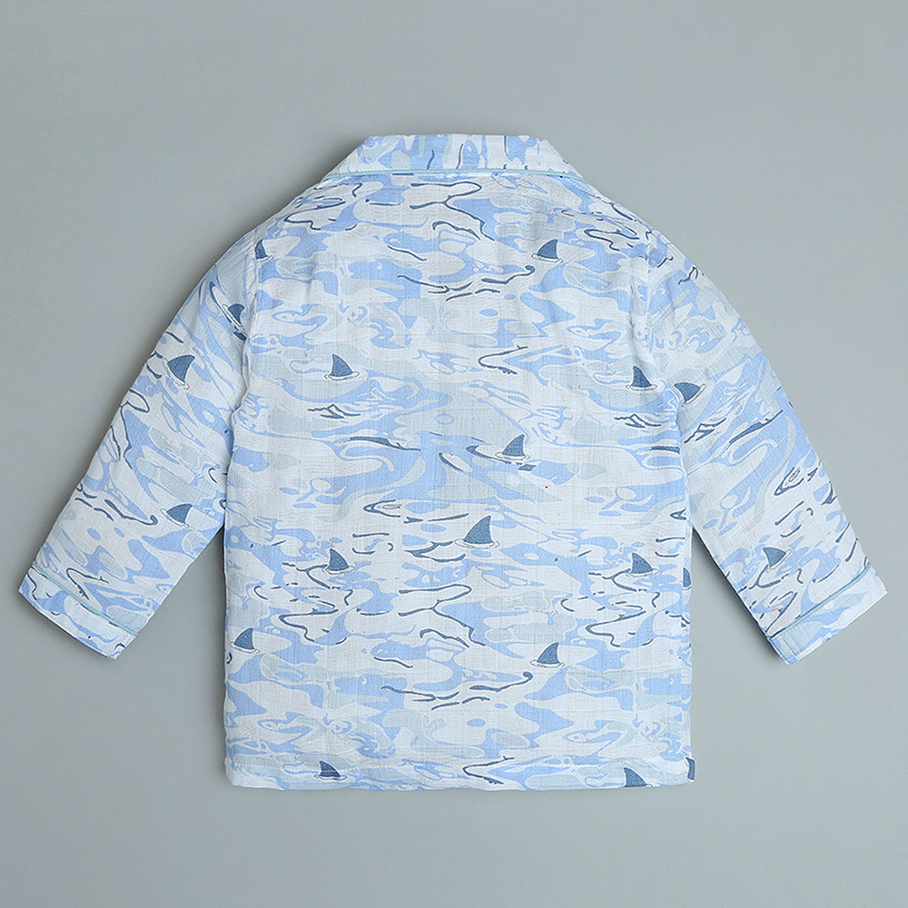 Bamboo Muslin Night Suit - Ocean