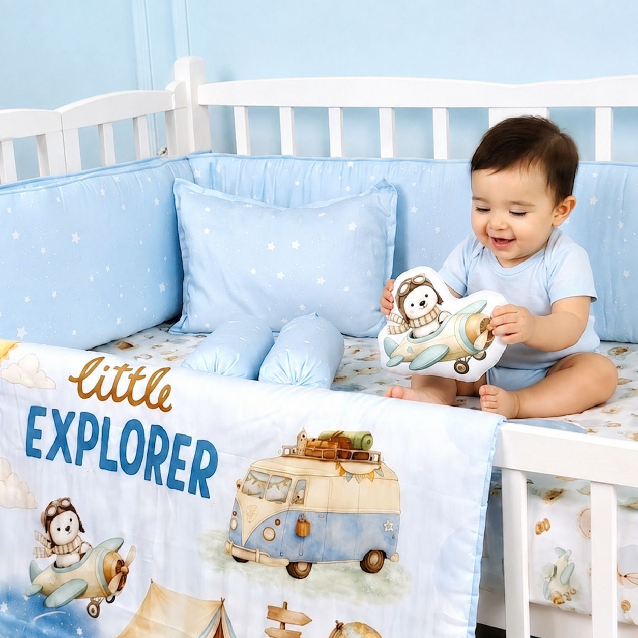 7 Pc Organic Cot Bedding Set - Globetrotter