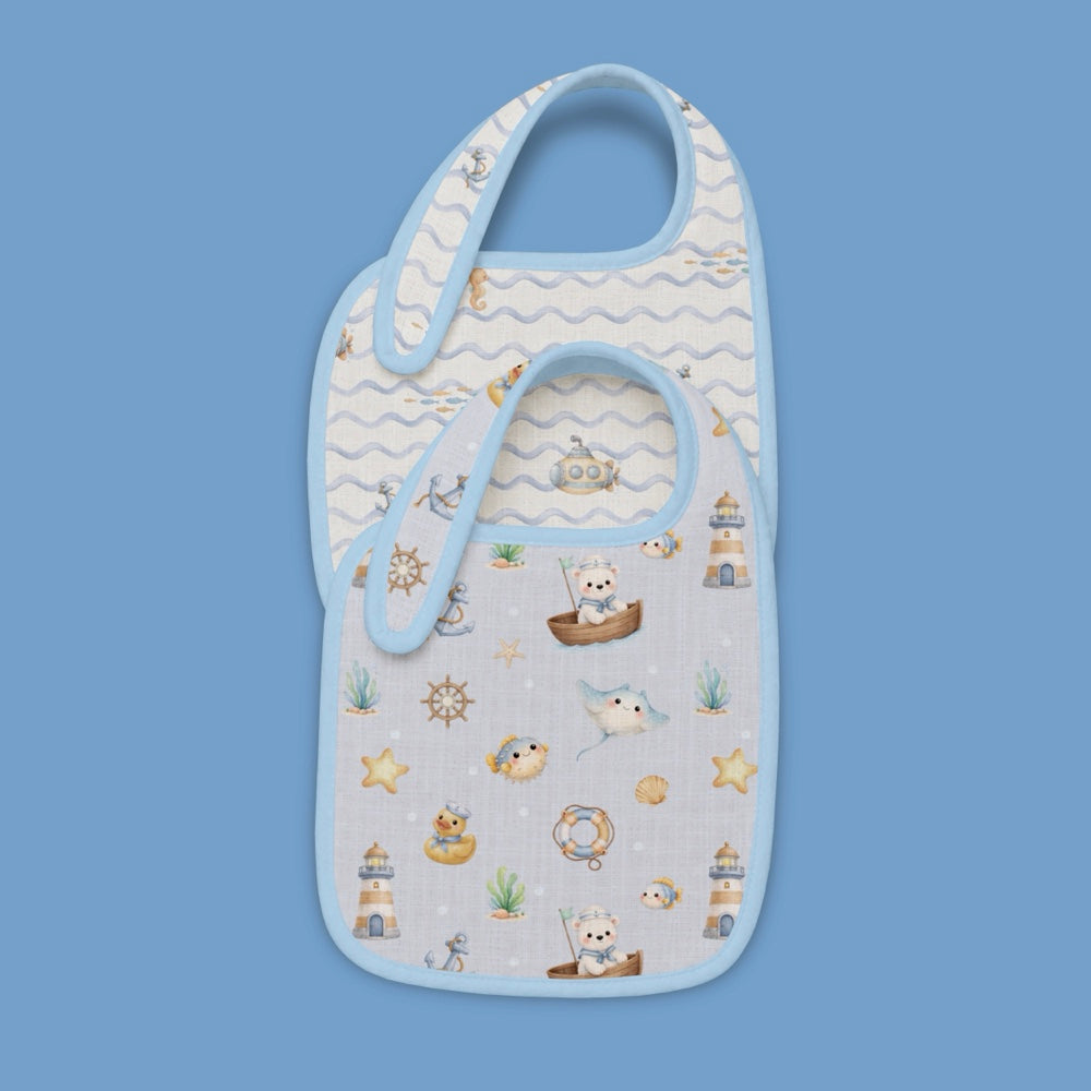 Pack of 2 Bamboo Muslin Bibs - Bay Breeze