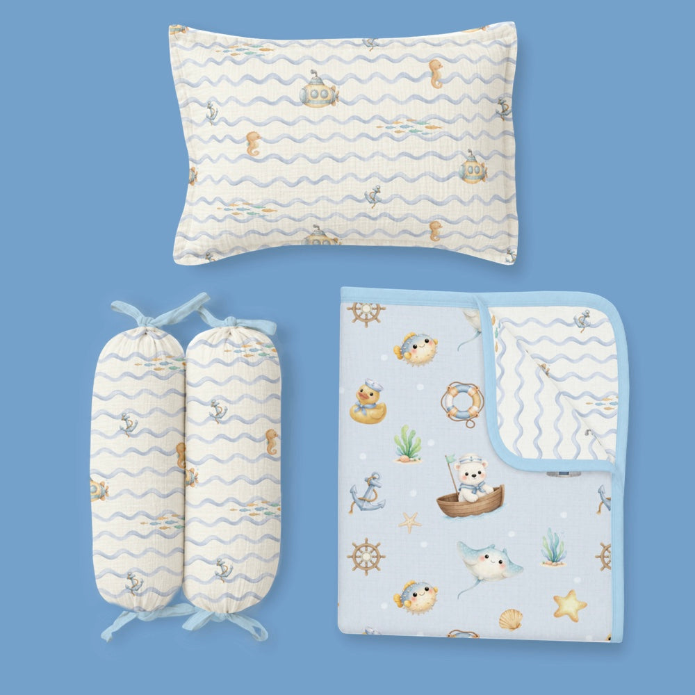 4 Pc Bamboo Muslin Snug Set - Bay Breeze