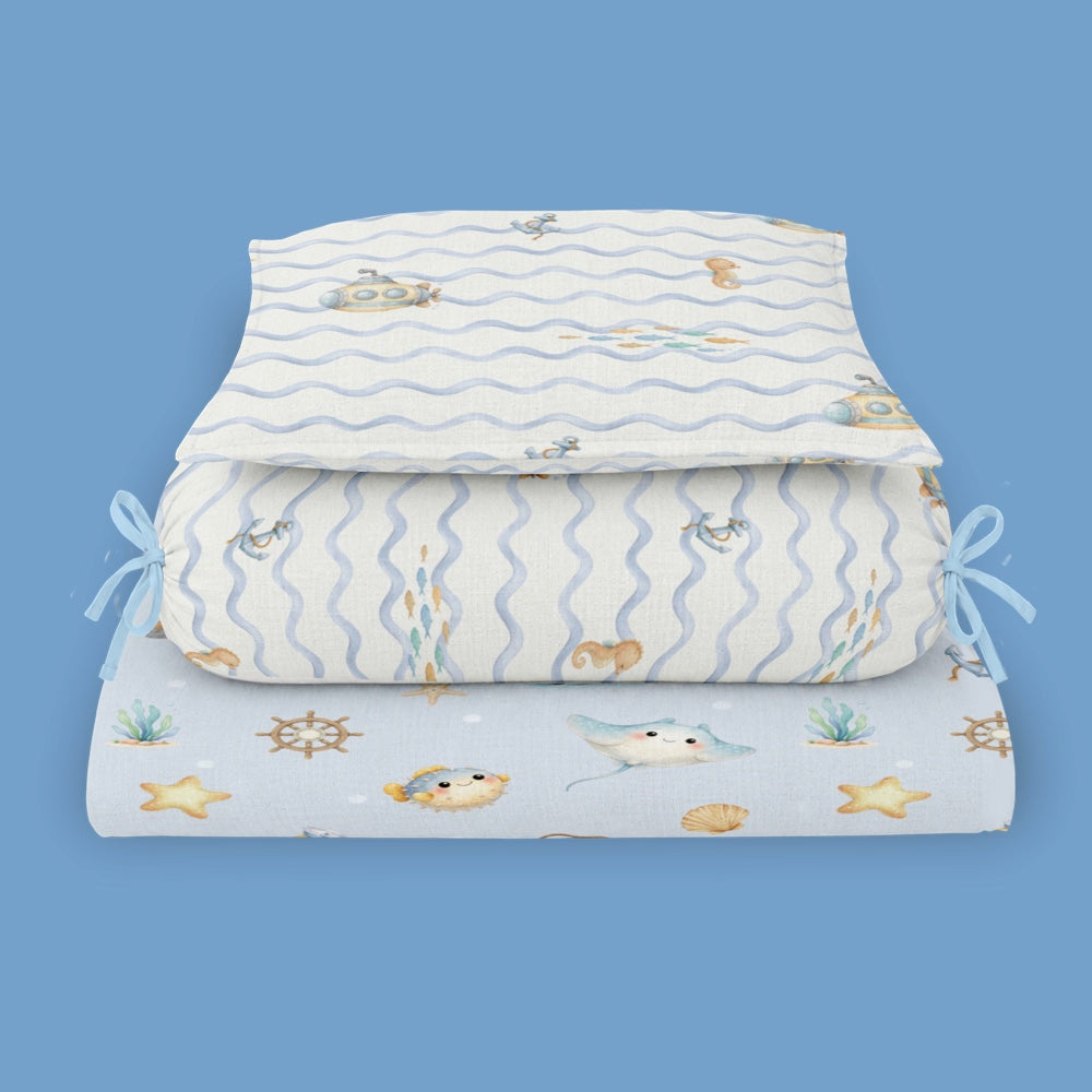 4 Pc Bamboo Muslin Snug Set - Bay Breeze