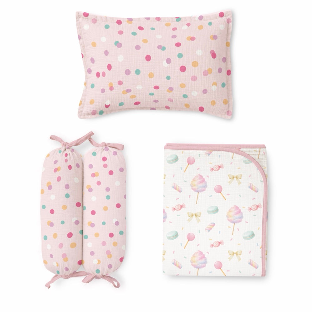 5 Pc Bamboo Muslin Cot Bedding Set - Cotton Candy