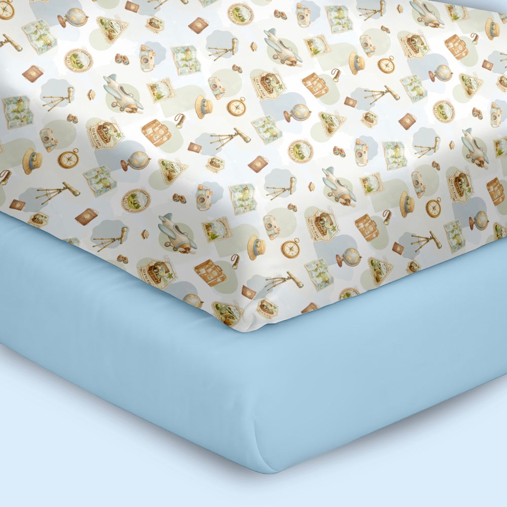 Pack of 2 Organic Fitted Sheet - Globetrotter