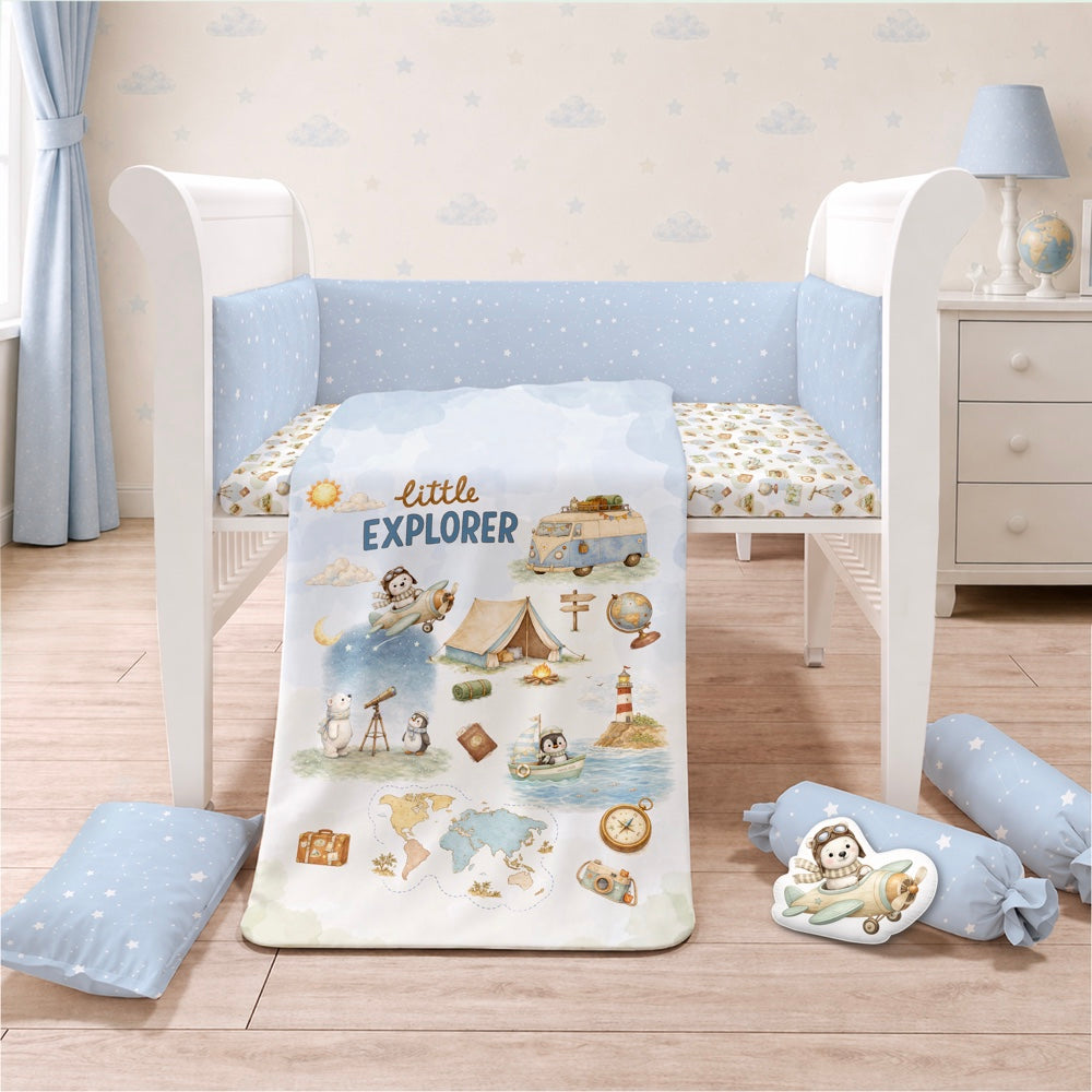 7 Pc Organic Cot Bedding Set - Globetrotter