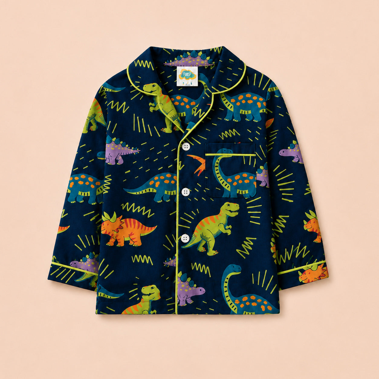 Pure Cotton Night Suit - Neon Dino