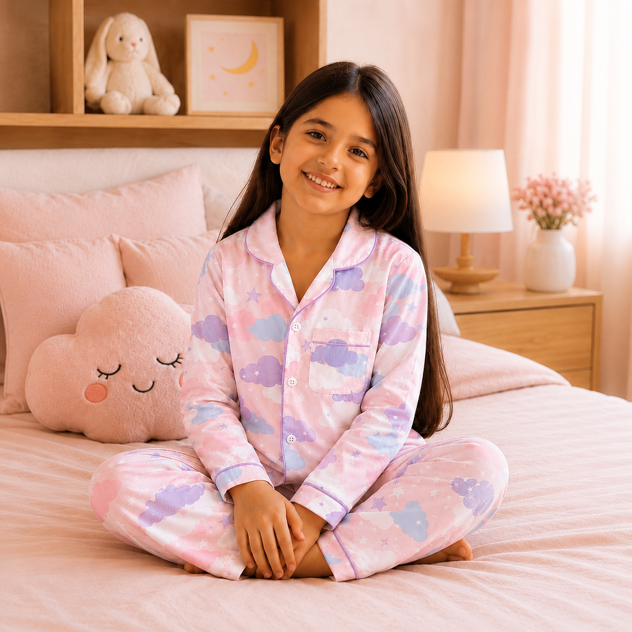 Pure Cotton Night Suit - Pink Sky