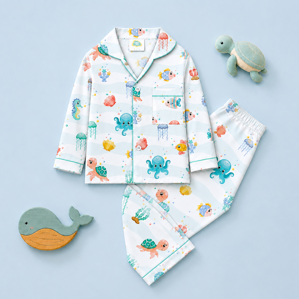 Pure Cotton Night Suit - Sea World