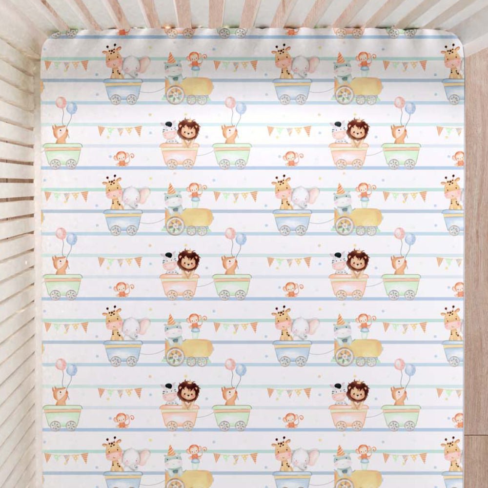 7 Pc Organic Baby Cot Bedding Set - Joy Ride