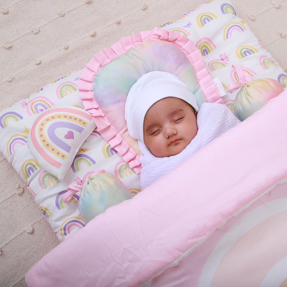 5 Pc Organic New Born Bed Set - Rainbow Dreams