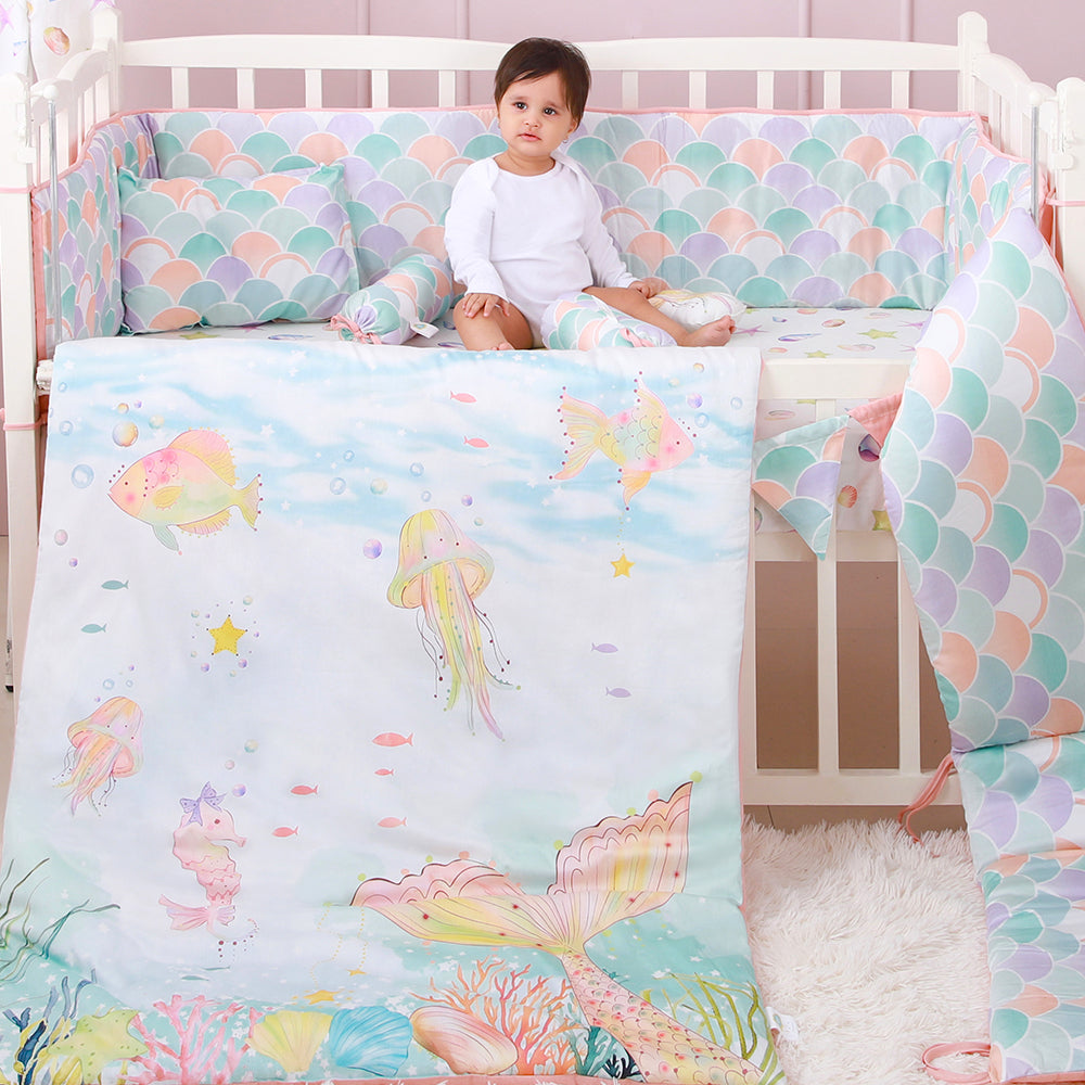 7 Pc Organic Baby Cot Bedding Set- Sea Fantasy
