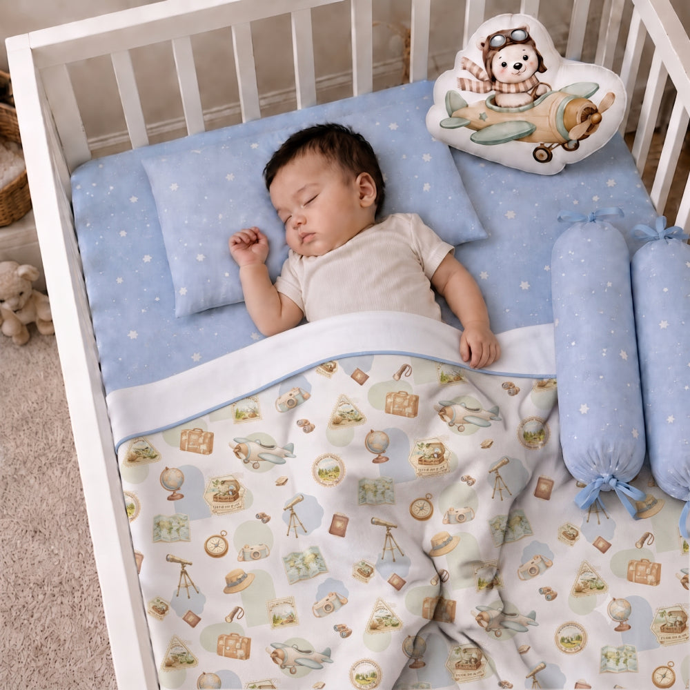 6 Pc Organic Cot Bedding Set - Globetrotter