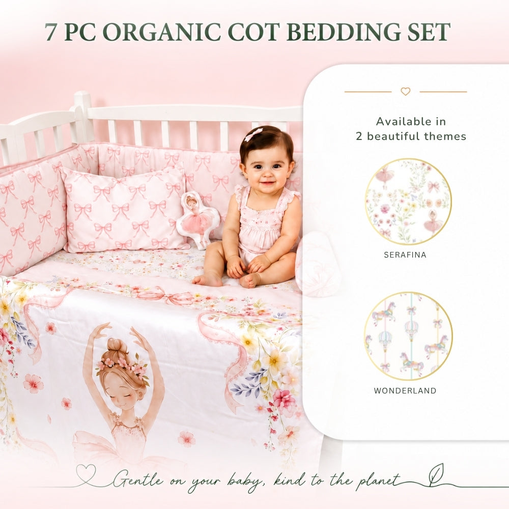 7 Pc Organic Cot Bedding Set - Serafina