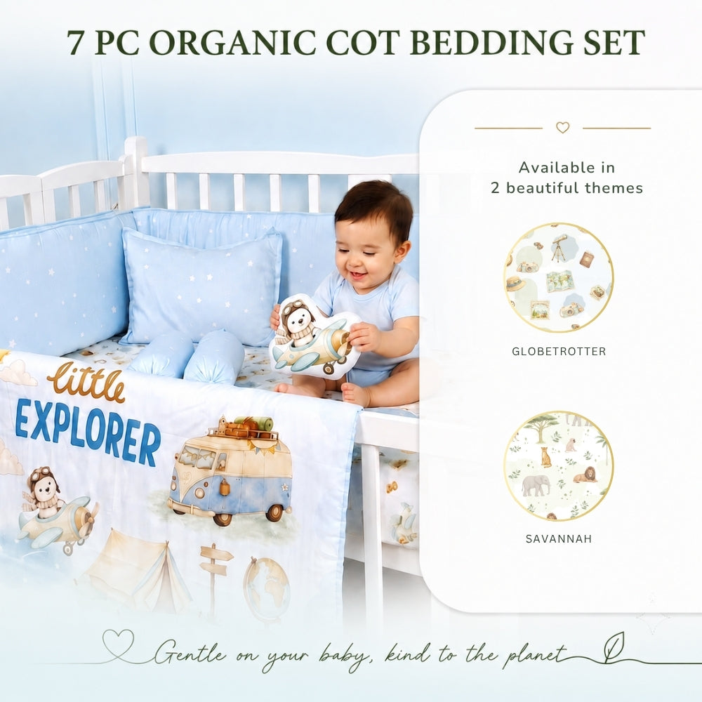 7 Pc Organic Cot Bedding Set - Savannah