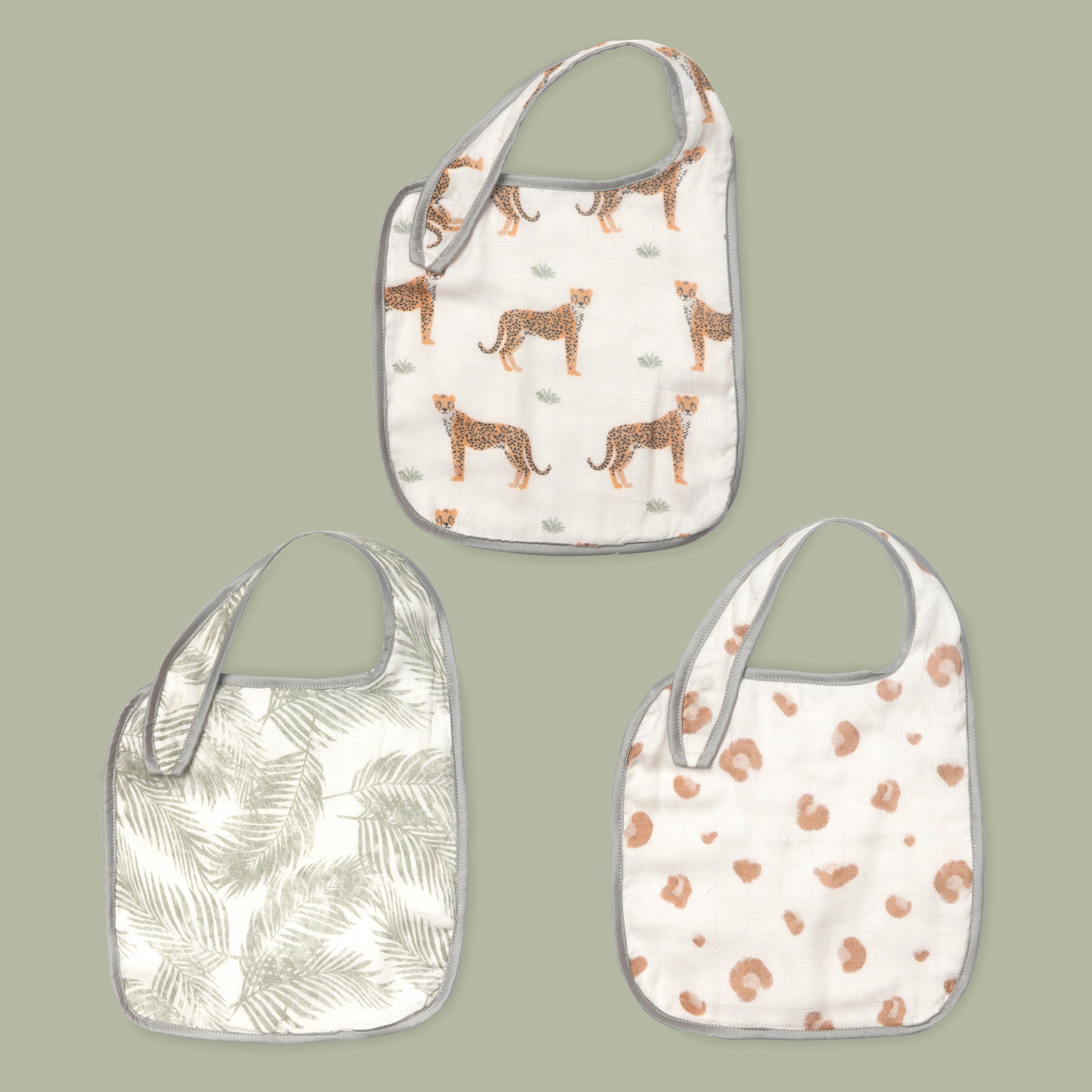 Pack of 3 Bamboo Muslin Bibs – Safari
