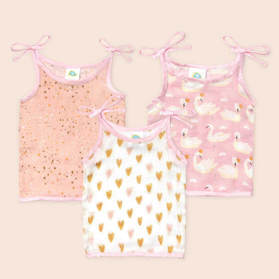 Pack of 3 Bamboo Muslin Jhablas - Heart Of Gold