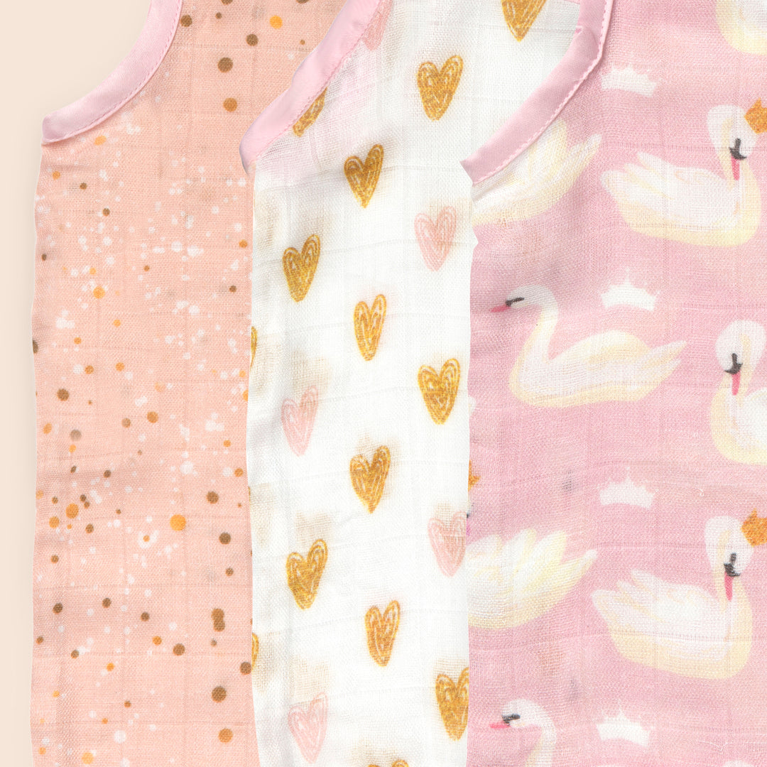 Pack of 3 Bamboo Muslin Jhablas - Heart Of Gold