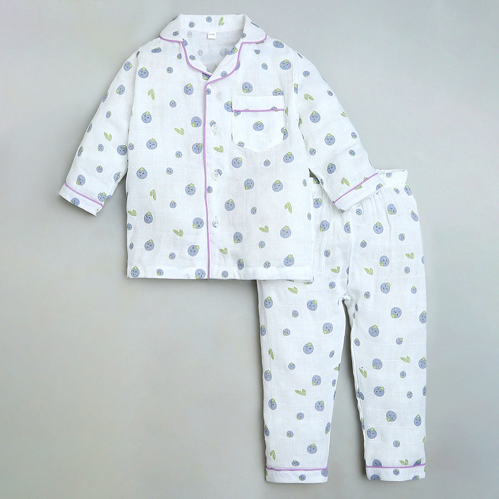 Bamboo Muslin Night Suit - Blueberry