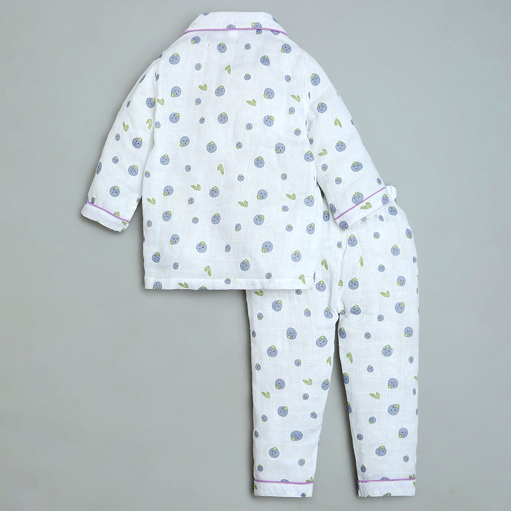 Bamboo Muslin Night Suit - Blueberry