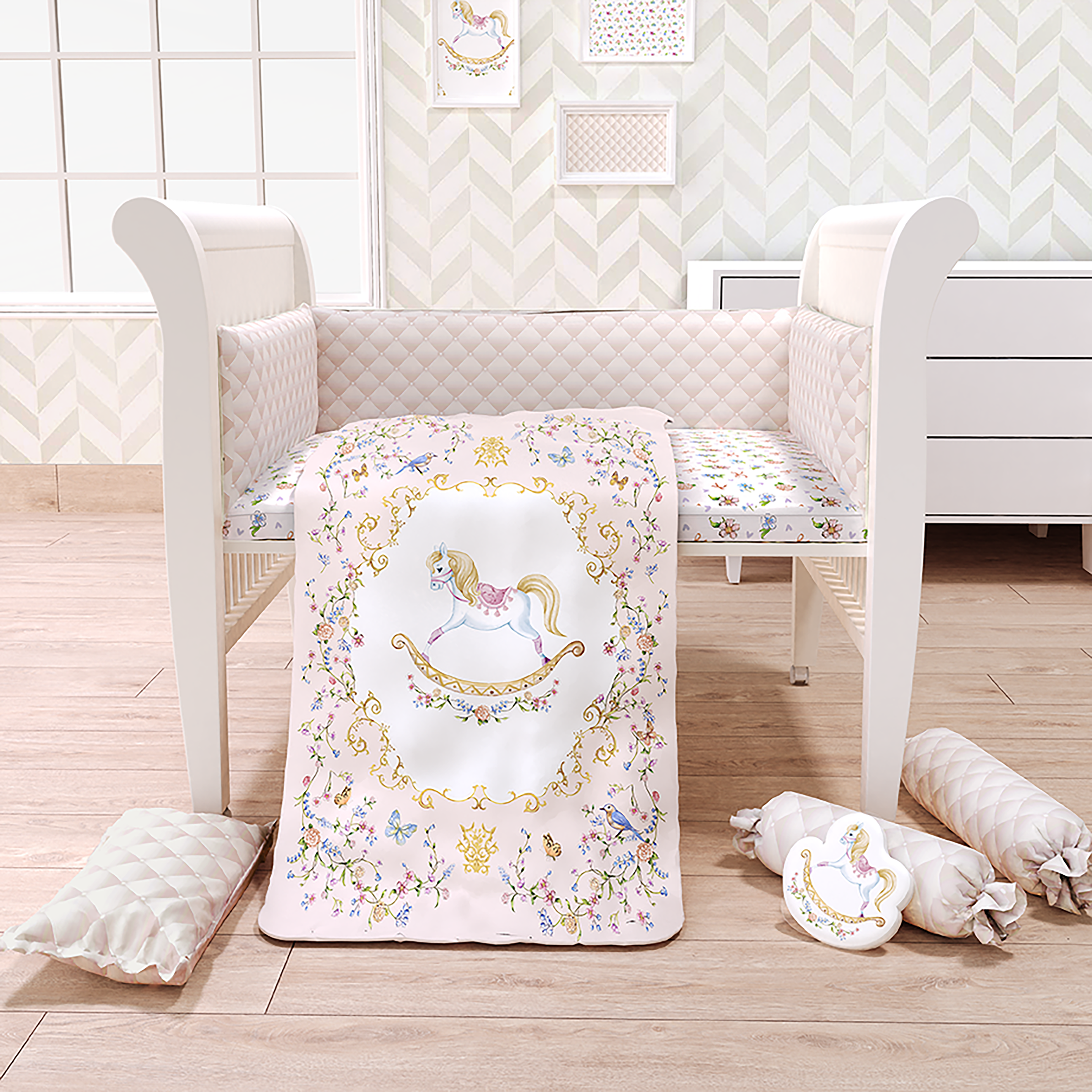 7 Pc Organic Baby Cot Bedding Set - Heirloom