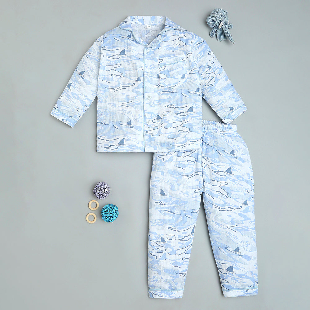 Bamboo Muslin Night Suit - Ocean