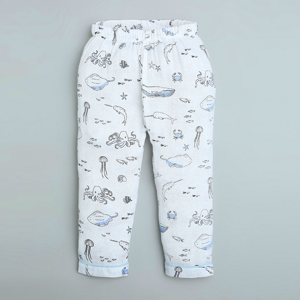 Bamboo Muslin Night Suit - Sea Life