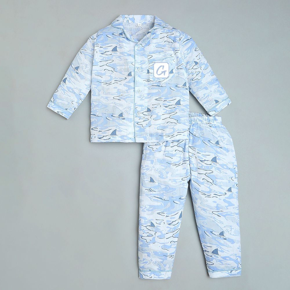 Bamboo Muslin Night Suit - Ocean