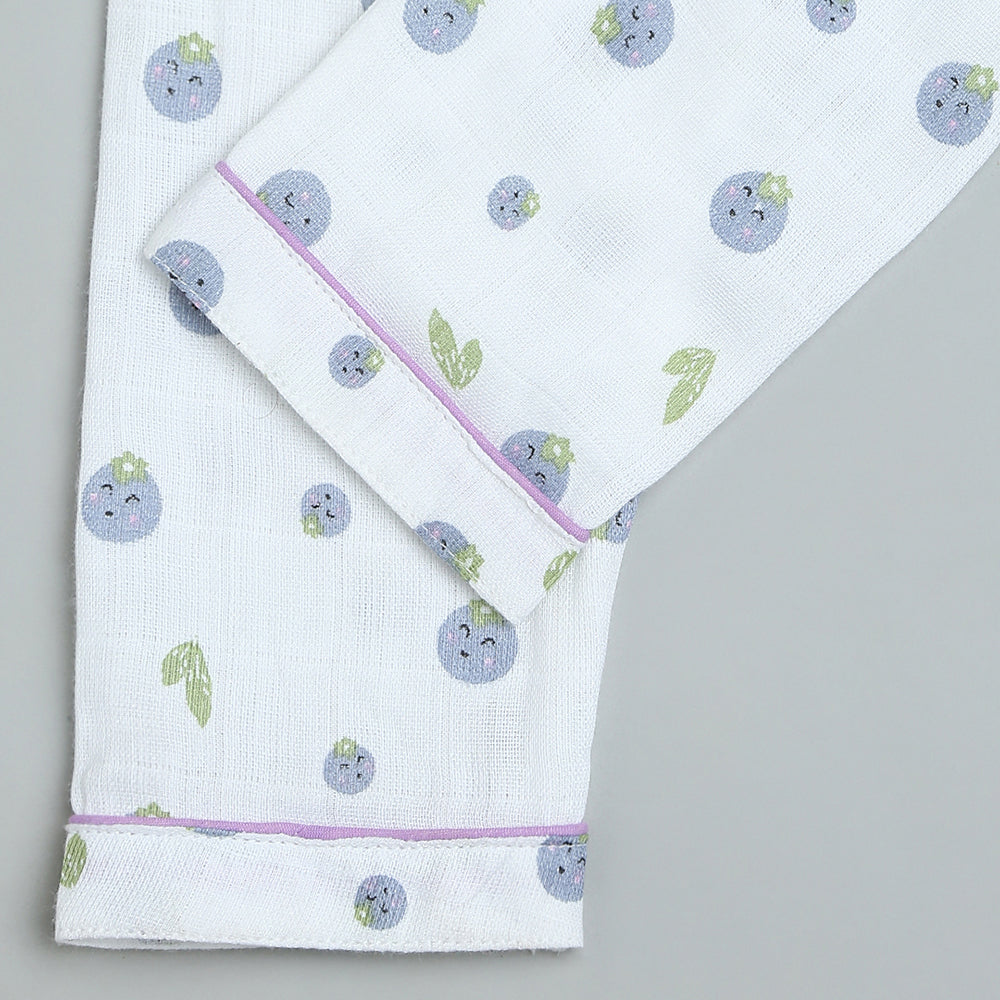 Bamboo Muslin Night Suit - Blueberry