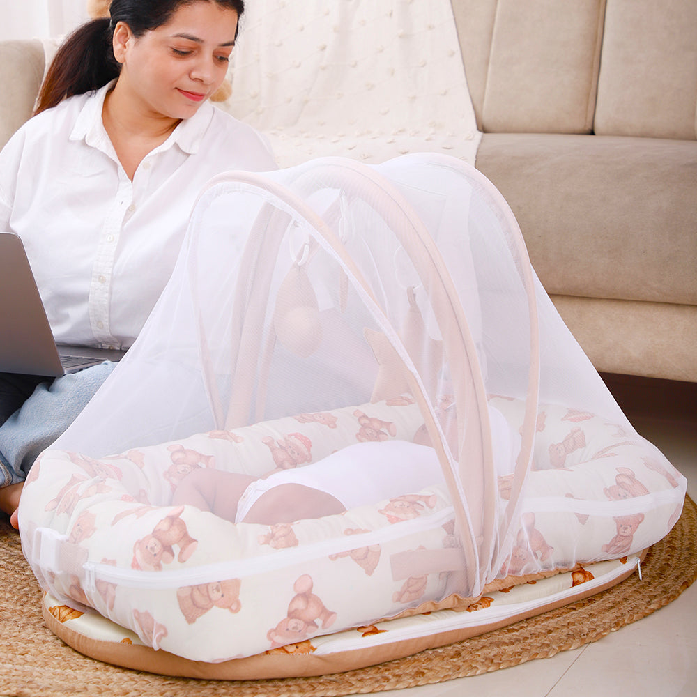 Newborn baby bed with mosquito net best sale