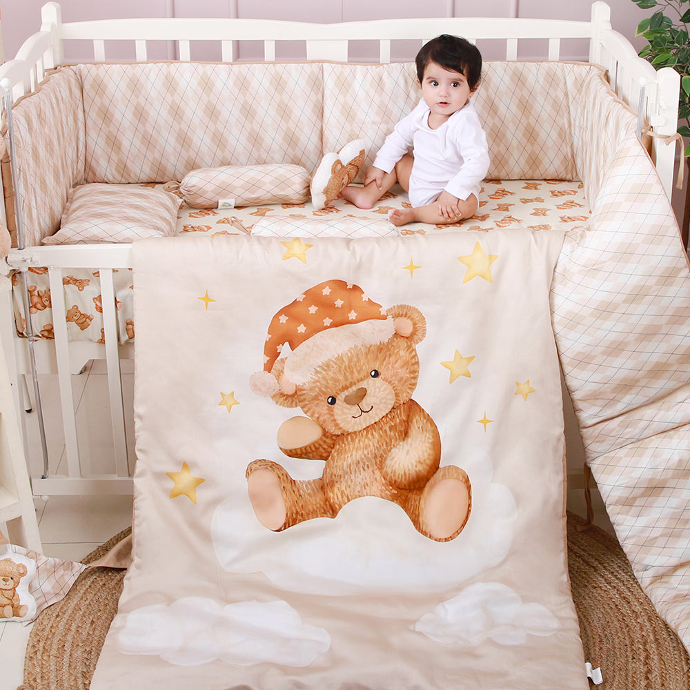 7 Pc Organic Baby Cot Bedding Set - Cuddle Bear