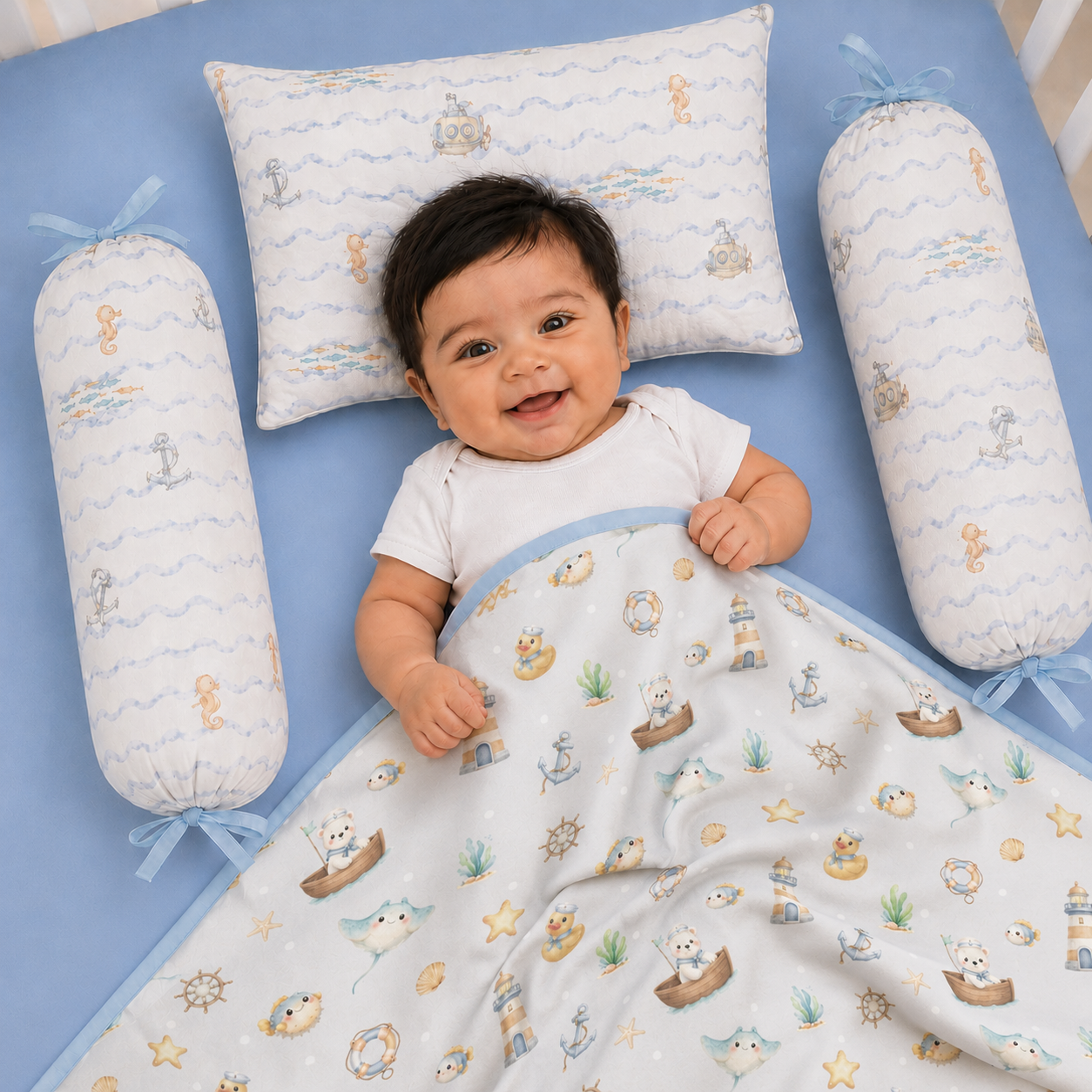 4 Pc Bamboo Muslin Snug Set - Bay Breeze