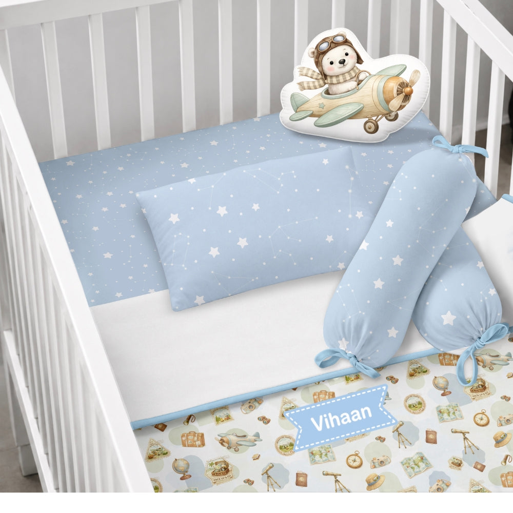 6 Pc Organic Cot Bedding Set - Globetrotter