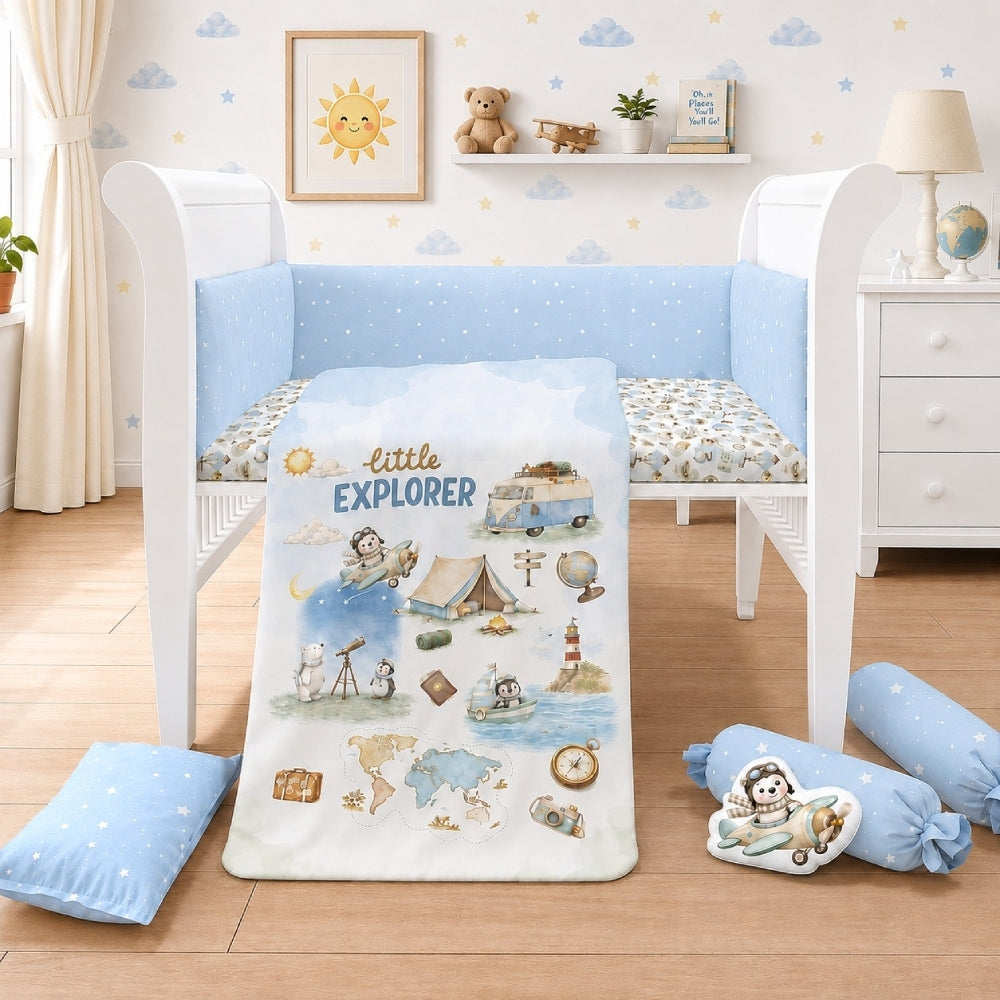 7 Pc Organic Cot Bedding Set - Globetrotter