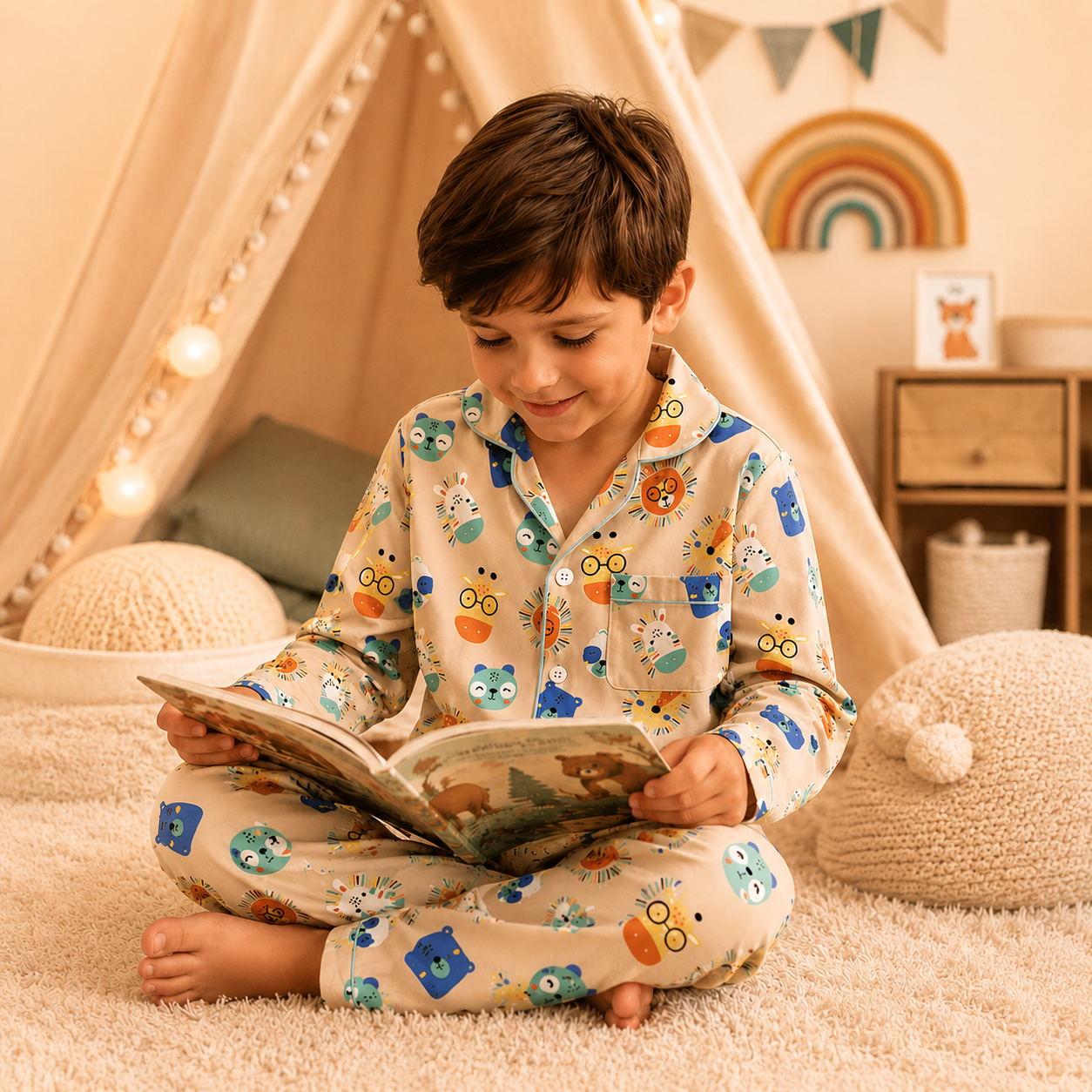 Pure Cotton Night Suit - Animals