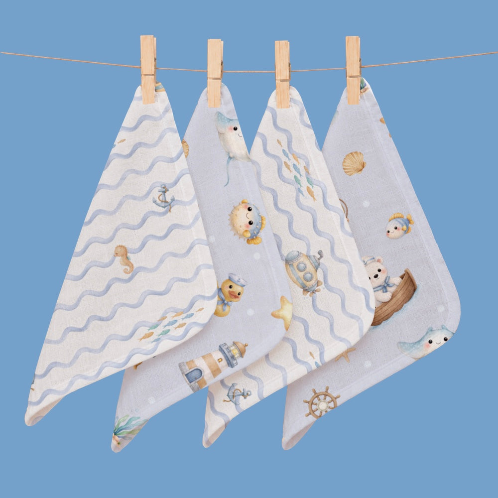 Pack of 4 Bamboo Muslin Napkins - Bay Breeze