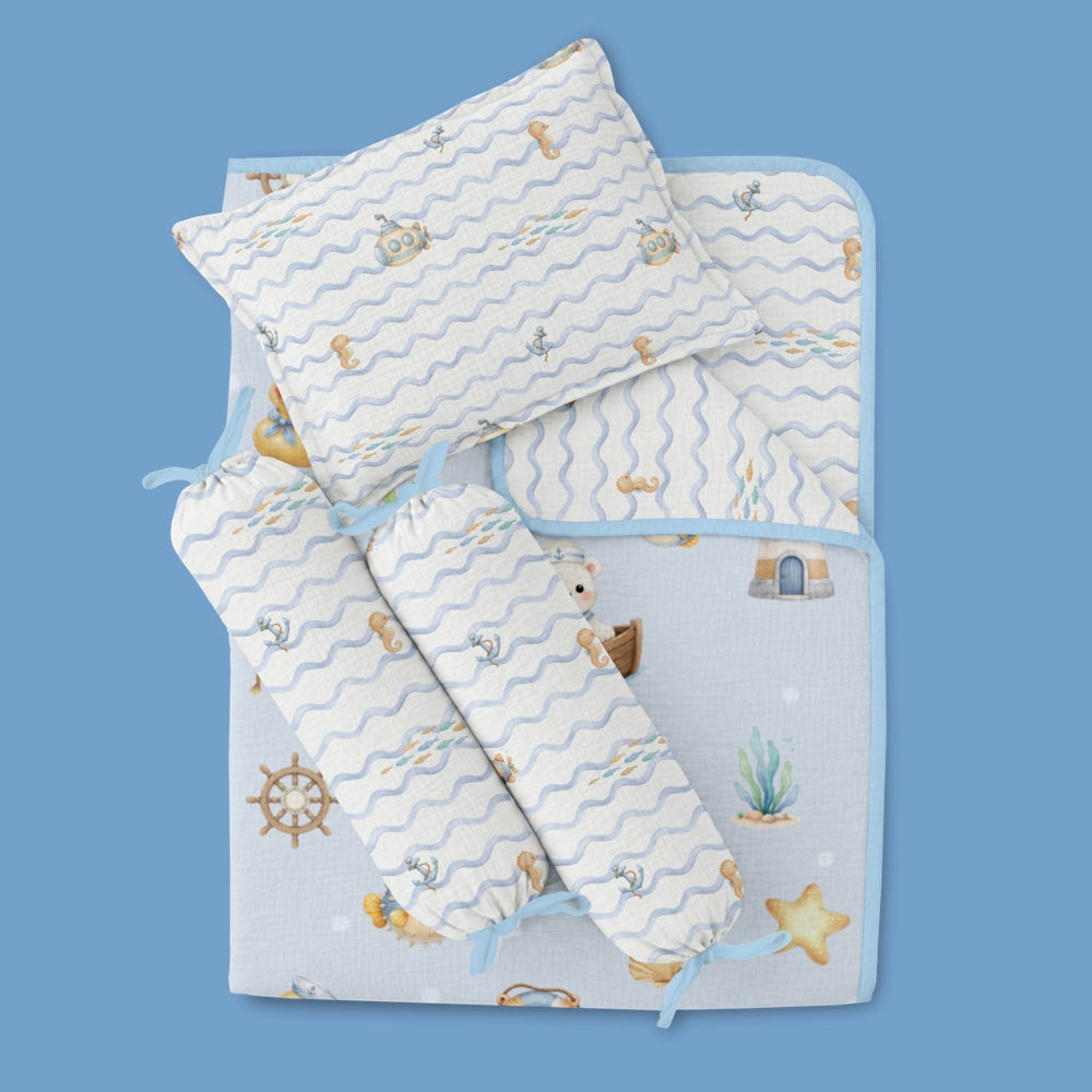 4 Pc Bamboo Muslin Snug Set - Bay Breeze