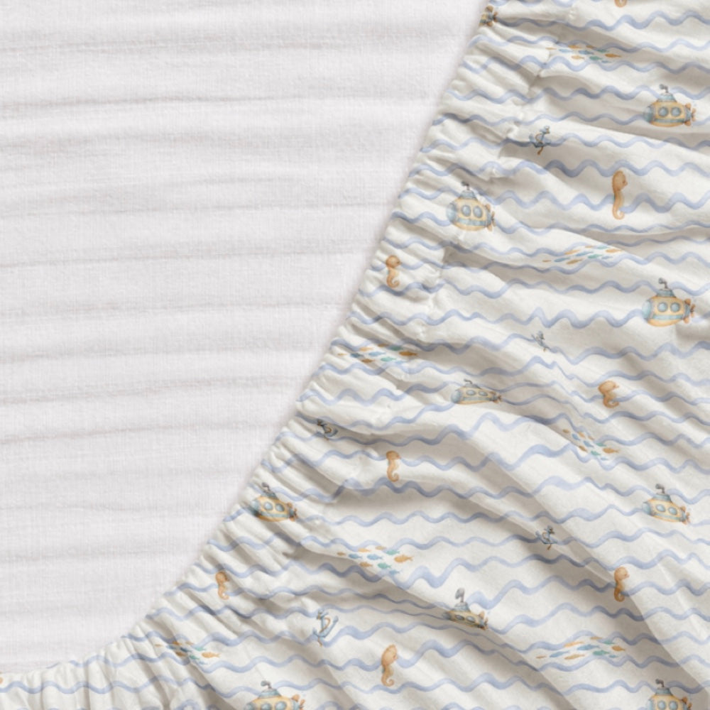 5 Pc Bamboo Muslin Cot Bedding Set -Bay Breeze