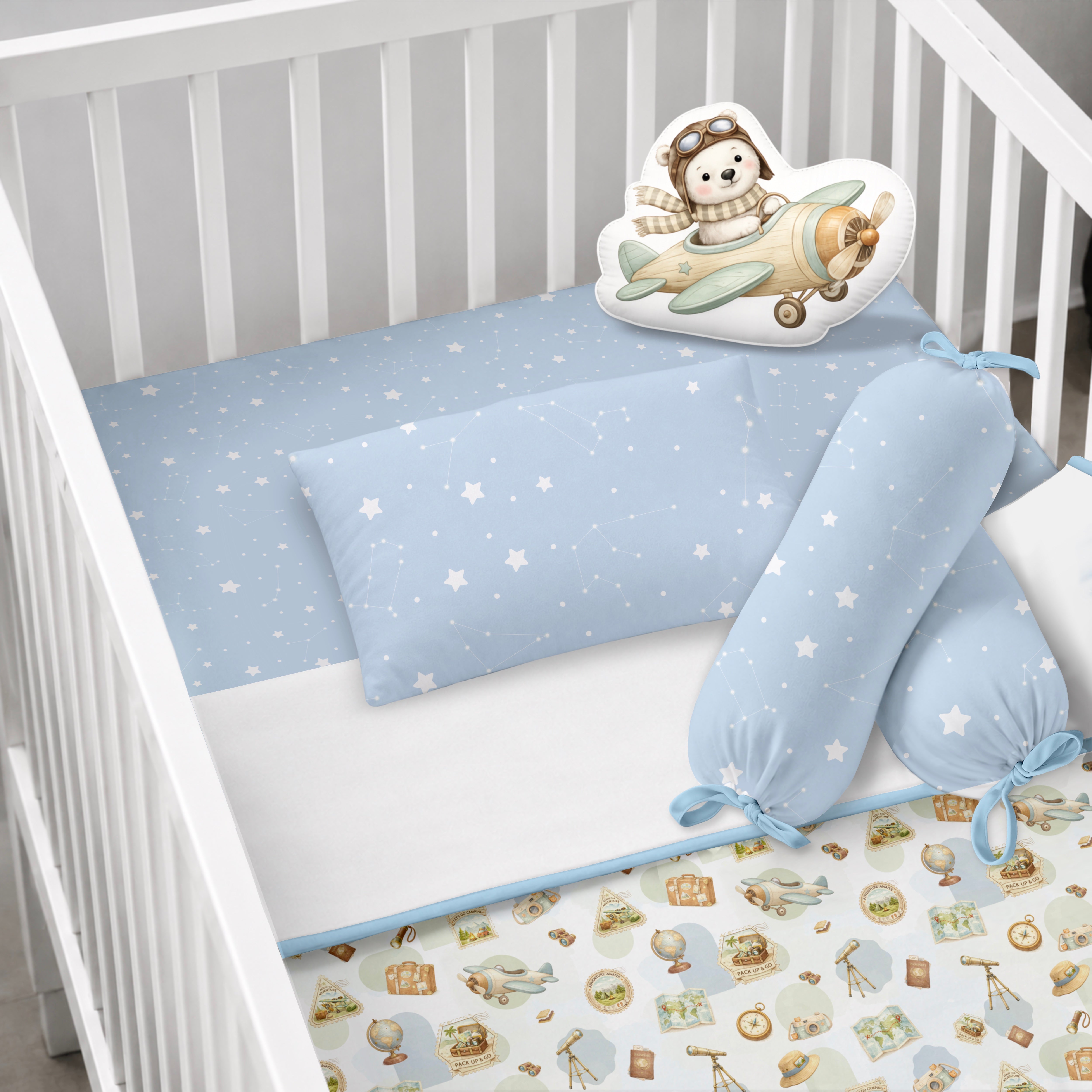 6 Pc Organic Cot Bedding Set - Globetrotter