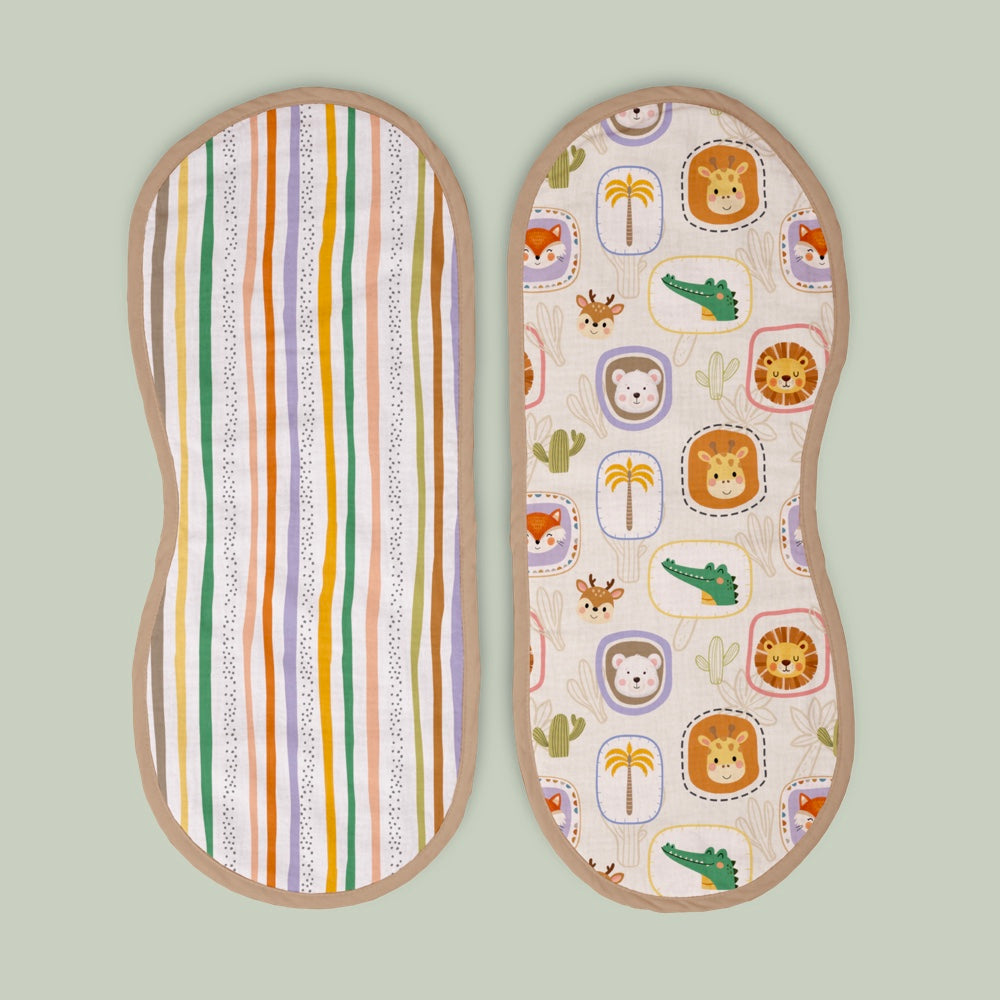 Pack of 2 Bamboo Muslin Burp Cloths - Jungle Buddies