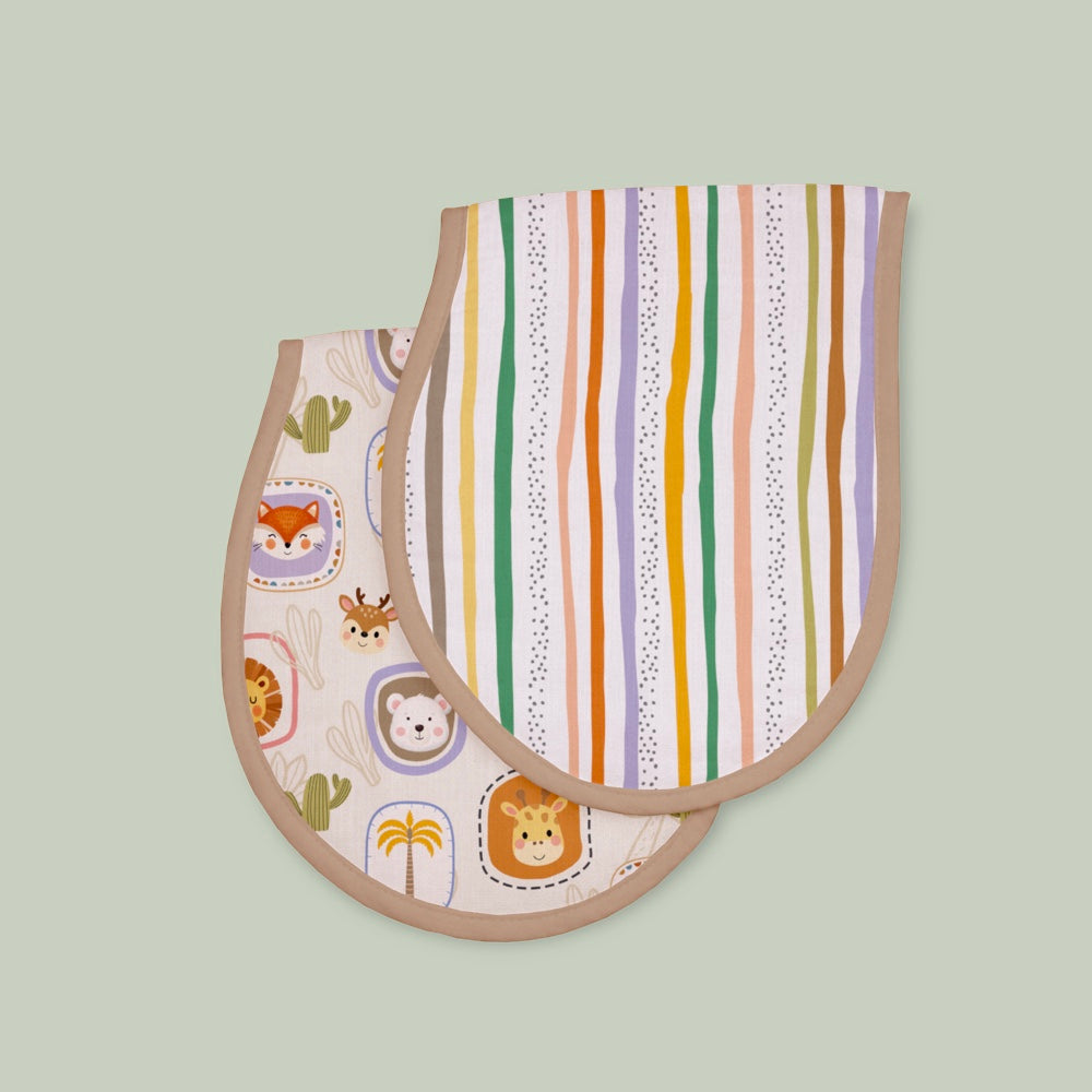 Pack of 2 Bamboo Muslin Burp Cloths - Jungle Buddies