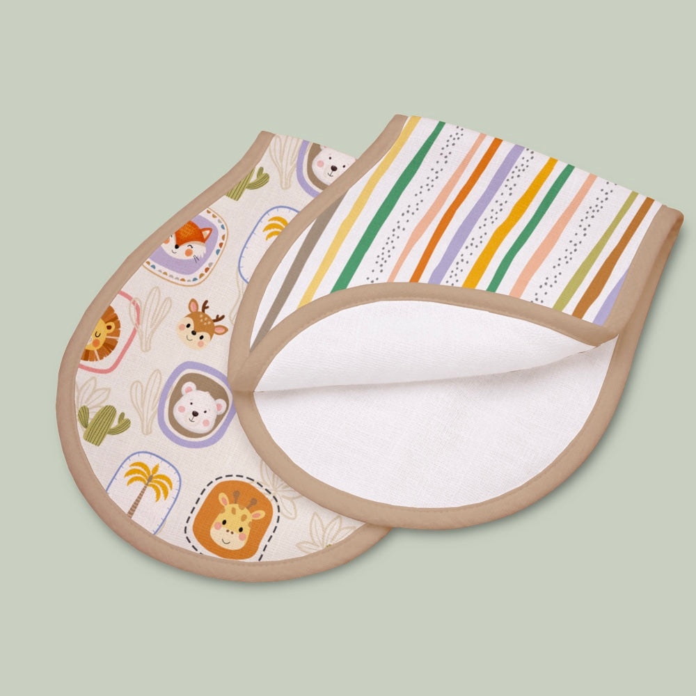 Pack of 2 Bamboo Muslin Burp Cloths - Jungle Buddies