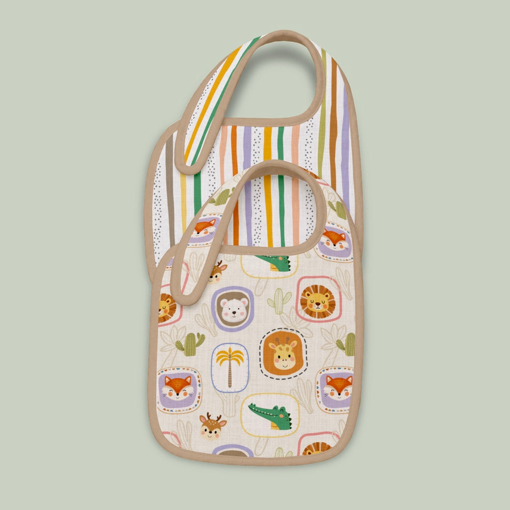 Pack of 2 Bamboo Muslin Bibs - Jungle Buddies