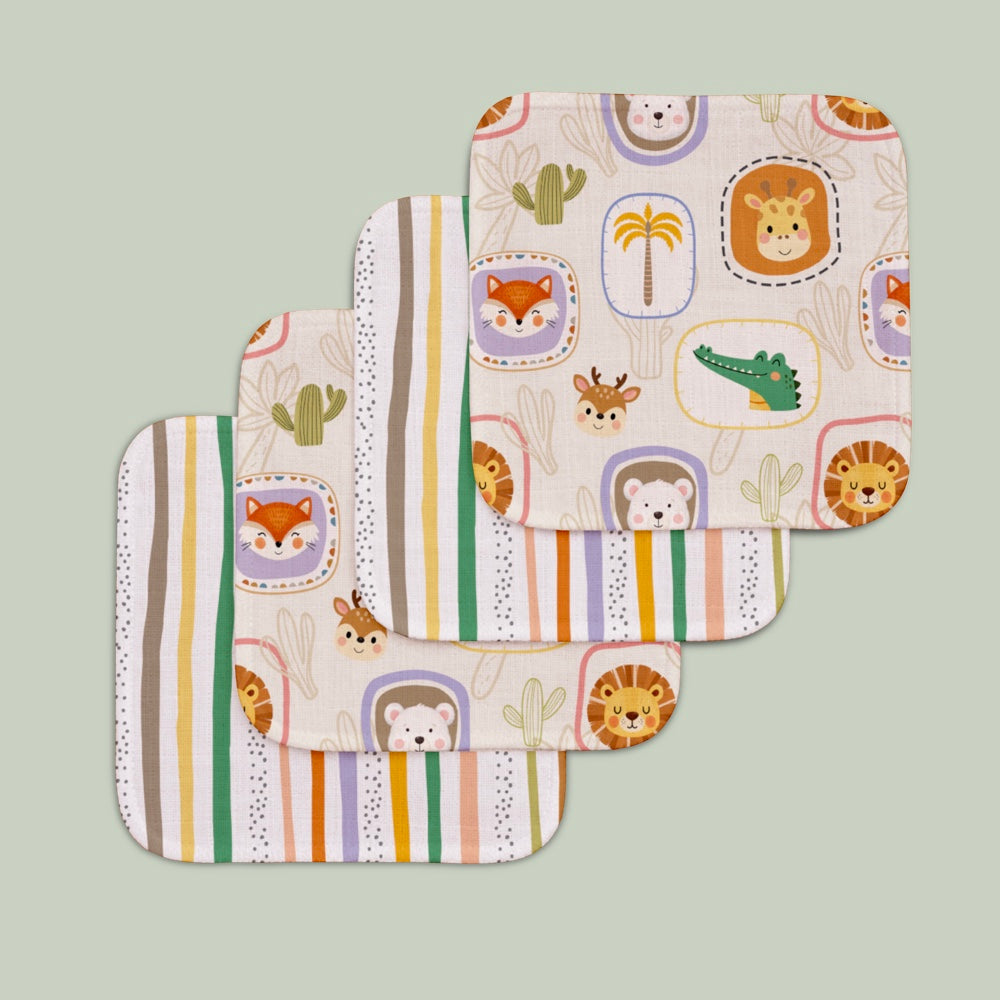 Pack of 4 Bamboo Muslin Napkins - Jungle Buddies
