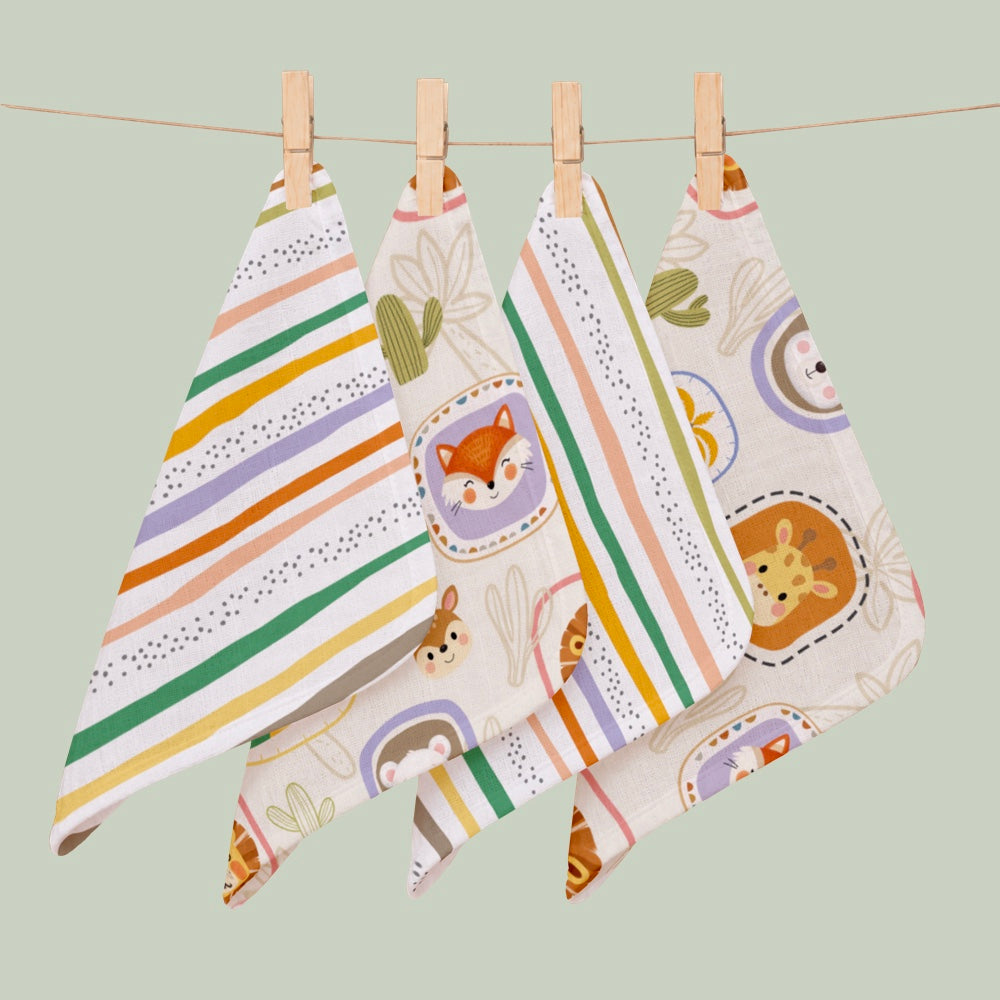 Pack of 4 Bamboo Muslin Napkins - Jungle Buddies
